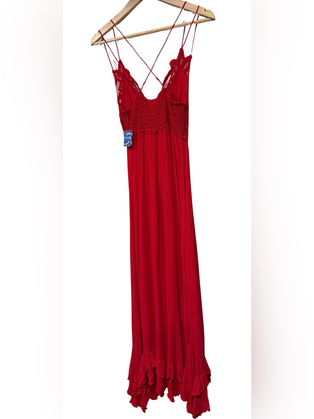 Free People FP One Adella Maxi Slip Dress Red Size S Ruffle Lace Floral Romantic - Picture 8 of 10